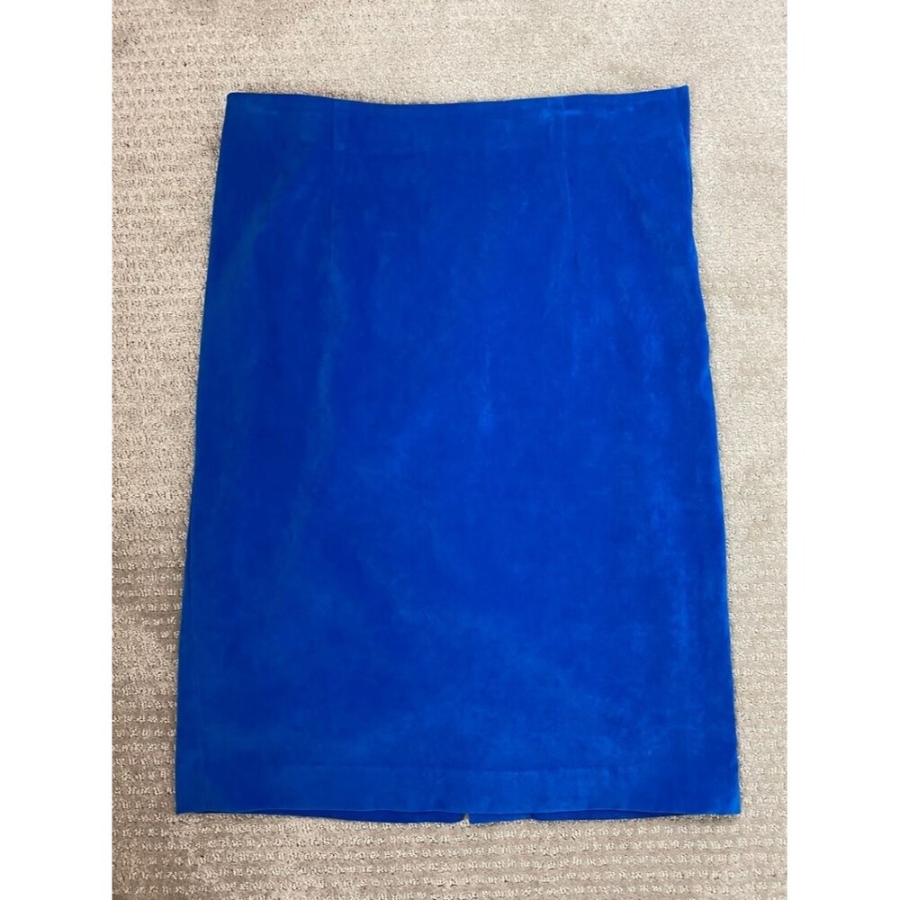 Leslie Fay Faux Suede Seamed Midi Straight Skirt Blue Size 18 Career Church Work